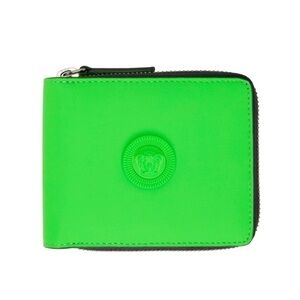 Versace Medusa Biggie Neon Green Leather Bifold Zip Wallet Unisex Logo New